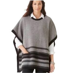J. Jill Womens Wool Striped Poncho Sweater OS Oversized Comfy Cozy Minimalist